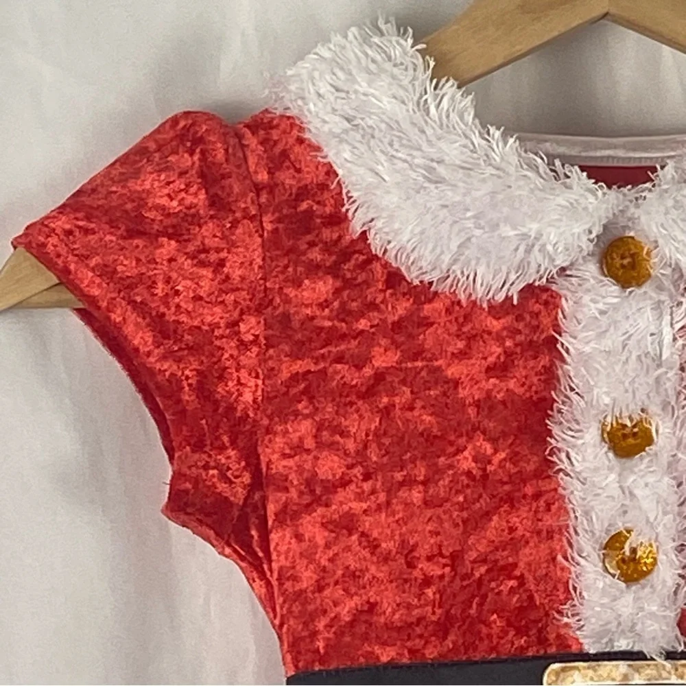 AME Festive Red and White Christmas Santa Dress Girl Kids Costume Size XS 4/5